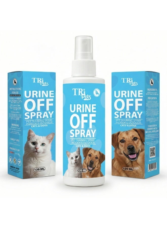 TRI Pets Urine Off Spray Bio-Enzymatic Stain & Odor Remover for Dogs & Cats, Prevents Re-Marking, Safe for Home & Pets, Fresh Scent, 120ml - Image 1
